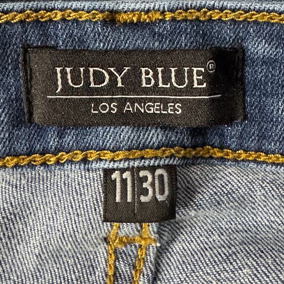 Judy Blue SZ 11/30 Relaxed Fit Jeans Mid-Rise Stretch Zip-Fly Whiskered Blue - Picture 9 of 12